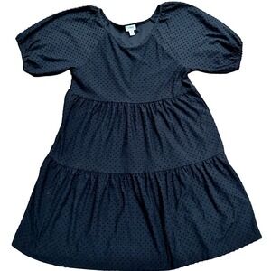 J. Crew Dress M Medium Black Puff Sleeve Mini Tiered Clip Dot